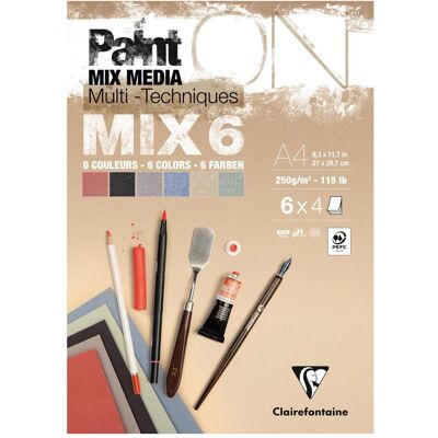 Clairefontaine, Bastelpapier, PaintON MIX 6 Block geleimt, 24 Blatt A4 250g, sortiert 6x4 Blatt, Mixed Media - (250 g/m², 24x) Clairefontaine, Bastelpapier, PaintON MIX 6 Block geleimt, 24 Blatt A4 250g, sortiert 6x4 Blatt, Mixed Media - (250 g/m², 24x)