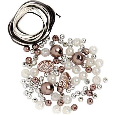 Glorex Perlen-Set braun-weiss-silber Glorex Perlen-Set braun-weiss-silber