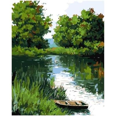Qbee Malen nach Zahlen - Boot auf dem Fluss 40x50cm Qbee Malen nach Zahlen - Boot auf dem Fluss 40x50cm