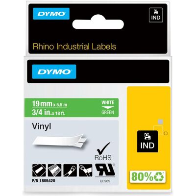 Dymo Beschriftungsband, Rhino 19mm weiß auf grün Vinyl (1.90 cm, Grün) Dymo Beschriftungsband, Rhino 19mm weiß auf grün Vinyl (1.90 cm, Grün)