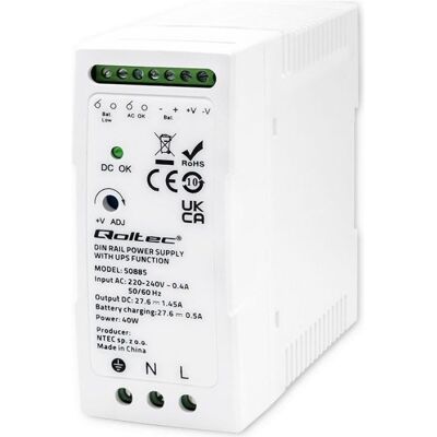 Qoltec, Systemstromversorgung, 50885 Stabiles Hutschienen-Netzteil mit USV-Funktion 40W Qoltec, Systemstromversorgung, 50885 Stabiles Hutschienen-Netzteil mit USV-Funktion 40W