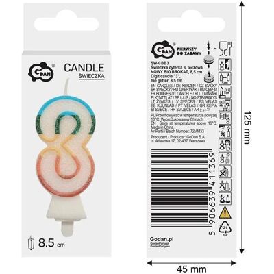 GoDan, Kerzen, Kerze Nummer 3, Regenbogen, 8,5 cm (1 Stk.) GoDan, Kerzen, Kerze Nummer 3, Regenbogen, 8,5 cm (1 Stk.)