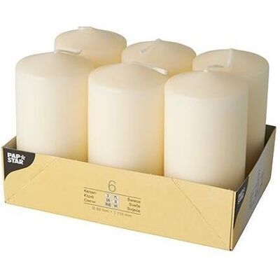 Papstar 6x Kerzen, zylinderförmige, 60mm, Creme - 24h Brenndauer Papstar 6x Kerzen, zylinderförmige, 60mm, Creme - 24h Brenndauer
