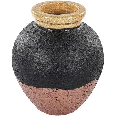 Beliani Handgefertigter Retro Schwarz Pink Terrakottavase - Dekorative Vase Beliani Handgefertigter Retro Schwarz Pink Terrakottavase - Dekorative Vase