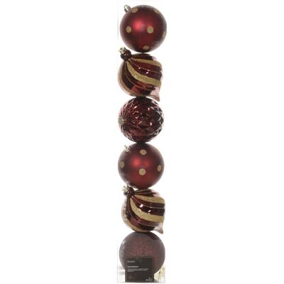 Decoris, Christbaumschmuck, 15 cm Shatterproof Christmas Tree Decoration Set, Oxblood and Gold, 6 pcs (6x) Decoris, Christbaumschmuck, 15 cm Shatterproof Christmas Tree Decoration Set, Oxblood and Gold, 6 pcs (6x)
