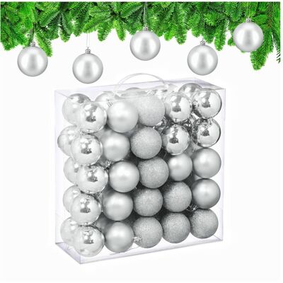 Relaxdays, Christbaumschmuck, - Weihnachtskugeln im 50er Set, Silber, 7 x 6 cm (50x) Relaxdays, Christbaumschmuck, - Weihnachtskugeln im 50er Set, Silber, 7 x 6 cm (50x)