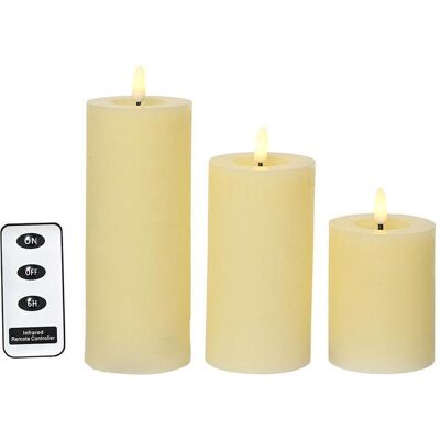 Lumineo, LED Kerzen, Ed wax candle, beige colour, rustic finish, ø7cm with different heights, 3 units (3x) Lumineo, LED Kerzen, Ed wax candle, beige colour, rustic finish, ø7cm with different heights, 3 units (3x)