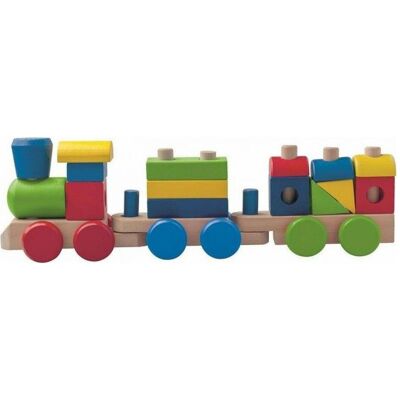 Woody Holz Stapeltrein - 2 Waggons - Lernspielzeug Woody Holz Stapeltrein - 2 Waggons - Lernspielzeug