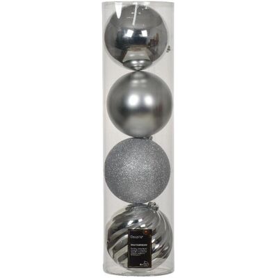 Weihnachtsdeko, Christmas Tree toy, silver, 14 cm, plastic, 4 pcs Weihnachtsdeko, Christmas Tree toy, silver, 14 cm, plastic, 4 pcs