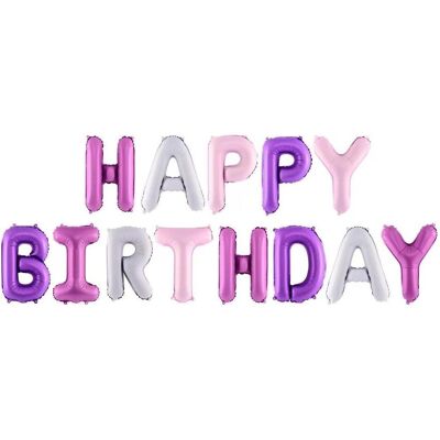 Partydeco Girlande aus "Happy Birthday"-Ballons in Lila und Violett (13x) Partydeco Girlande aus "Happy Birthday"-Ballons in Lila und Violett (13x)