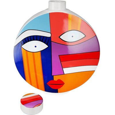 Gilde, Vase, Deckelvase Grafic Face bunt gross Gilde, Vase, Deckelvase Grafic Face bunt gross