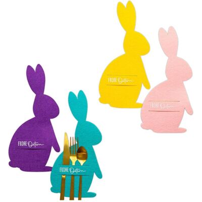 Papierdrachen, Osterdeko, 4 Osterbesteckhalter Filzhasen pastell - Set 02 (4x) Papierdrachen, Osterdeko, 4 Osterbesteckhalter Filzhasen pastell - Set 02 (4x)