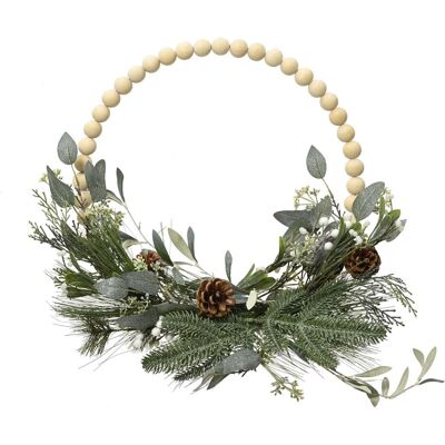 Decoris, Weihnachtsfiguren, Holzperlen-Tannenzweigkranz, 40 cm Decoris, Weihnachtsfiguren, Holzperlen-Tannenzweigkranz, 40 cm