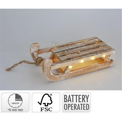 Koopman, Weihnachtsfiguren, Dekorativer Leuchtschlitten aus Holz mit 25 warmweissen LEDs, 14 x 11 x 30 cm Koopman, Weihnachtsfiguren, Dekorativer Leuchtschlitten aus Holz mit 25 warmweissen LEDs, 14 x 11 x 30 cm