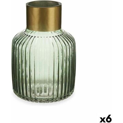 Gift, Vase, Vase Stripes Green Golden Glass 14,5 x 22 x 14,5 cm (6 Units) Gift, Vase, Vase Stripes Green Golden Glass 14,5 x 22 x 14,5 cm (6 Units)