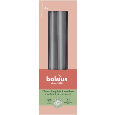 Bolsius - Spitzkerze 24,5x2,4 cm - Grau - 4 Stk - Candle Bolsius - Spitzkerze 24,5x2,4 cm - Grau - 4 Stk - Candle