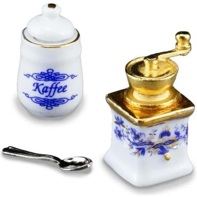 Reutter, Miniaturen, 001.692/5 - Kaffeemühle und Vorratsdose "Zwiebel Gold", Miniatur Reutter, Miniaturen, 001.692/5 - Kaffeemühle und Vorratsdose "Zwiebel Gold", Miniatur