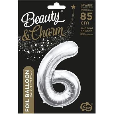 GoDan B&C Folienballon Nummer 6, Silber, 85 cm (1x) GoDan B&C Folienballon Nummer 6, Silber, 85 cm (1x)