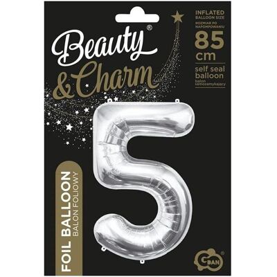 GoDan B&C Folienballon Nummer 5, Silber, 85 cm (1x) GoDan B&C Folienballon Nummer 5, Silber, 85 cm (1x)