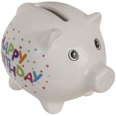 Out of the blue, Spardose, Sparschwein Happy Birthday - aus Keramik - ca. 8,8 cm - 1 Stück Out of the blue, Spardose, Sparschwein Happy Birthday - aus Keramik - ca. 8,8 cm - 1 Stück