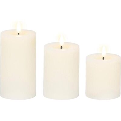 Lumineo, LED Kerzen, White led wax candle ø7 cm with different heights, 3 uts (3x) Lumineo, LED Kerzen, White led wax candle ø7 cm with different heights, 3 uts (3x)