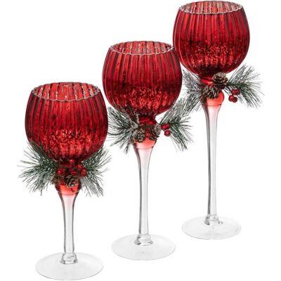 Atmosphera, Kerzenständer, Szklany świecznik ze świąteczną gałązką, 3 sztuki Atmosphera, Kerzenständer, Szklany świecznik ze świąteczną gałązką, 3 sztuki