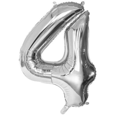 Boland Folienballon - Zahl 4 - silber - ca. 86 cm (1x) Boland Folienballon - Zahl 4 - silber - ca. 86 cm (1x)