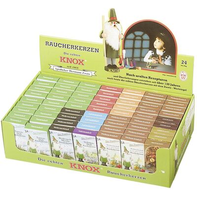 Knox, Räucherstäbchen, Räucherkerze verschiedene Düfte 24 Stück pro Schachtel 70er Display Knox, Räucherstäbchen, Räucherkerze verschiedene Düfte 24 Stück pro Schachtel 70er Display
