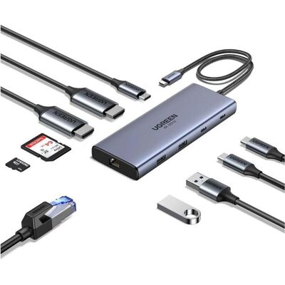 Ugreen 10-in-1 USB-C Hub (USB-C, 10 Ports), Dockingstation + USB Hub, Silber, Grau Ugreen 10-in-1 USB-C Hub (USB-C, 10 Ports), Dockingstation + USB Hub, Silber, Grau