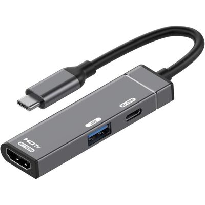 PowerGuard 3-in-1 USB-C Multiport Hub HDTV 4K Ultra HD Dock (USB-C), Dockingstation + USB Hub, Schwarz, Grau PowerGuard 3-in-1 USB-C Multiport Hub HDTV 4K Ultra HD Dock (USB-C), Dockingstation + USB Hub, Schwarz, Grau