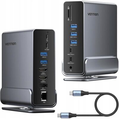 Vention NB ACC DOCKING STATION 15IN1/USB-C MST TPUH0 (USB-C, 15 Ports), Dockingstation + USB Hub, Schwarz, Grau Vention NB ACC DOCKING STATION 15IN1/USB-C MST TPUH0 (USB-C, 15 Ports), Dockingstation + USB Hub, Schwarz, Grau