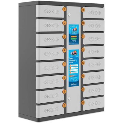 Manhattan USB-C Ladeschrank mit 16 Schliessfächern 500 W, Notebookwagen, Schwarz, Grau Manhattan USB-C Ladeschrank mit 16 Schliessfächern 500 W, Notebookwagen, Schwarz, Grau