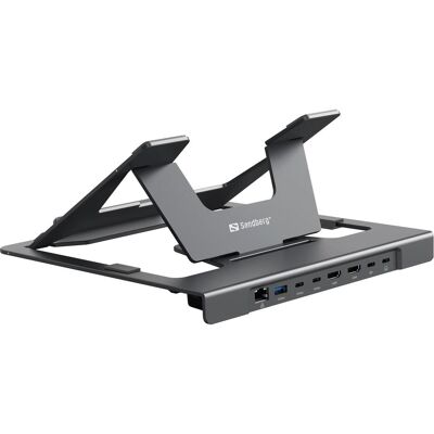Sandberg USB-C, 8in1, Laptop Stand, Dock (USB-C, 8 Ports), Dockingstation + USB Hub, Grau Sandberg USB-C, 8in1, Laptop Stand, Dock (USB-C, 8 Ports), Dockingstation + USB Hub, Grau