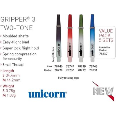 ND Sports - Unicorn Gripper 3 - Blau/Weiß - Short Thread - Dart Shaft ND Sports - Unicorn Gripper 3 - Blau/Weiß - Short Thread - Dart Shaft