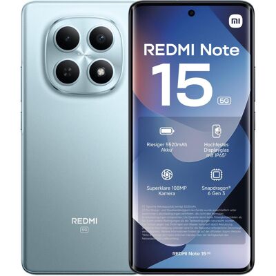 Xiaomi Redmi Note 15 (256 GB, Glacier Blue, 6.77", Hybrid Dual SIM, 5G), Smartphone, Blau Xiaomi Redmi Note 15 (256 GB, Glacier Blue, 6.77", Hybrid Dual SIM, 5G), Smartphone, Blau