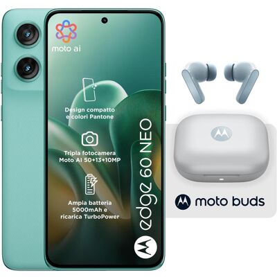 Motorola Edge 60 Neo + Moto Buds (256 GB, PANTONE Frostbite, 6.36", Dual SIM, 5G), Smartphone, Türkis Motorola Edge 60 Neo + Moto Buds (256 GB, PANTONE Frostbite, 6.36", Dual SIM, 5G), Smartphone, Türkis