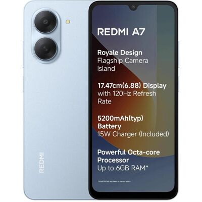 Xiaomi Redmi A7 (6.88" - 64 Go, 3 Go RAM) Bleu (64 GB, Bleu, Hellblau, Light Blue, Sky Blue, 6.88", Dual SIM, 4G), Smartphone, Blau Xiaomi Redmi A7 (6.88" - 64 Go, 3 Go RAM) Bleu (64 GB, Bleu, Hellblau, Light Blue, Sky Blue, 6.88", Dual SIM, 4G), Smartphone, Blau