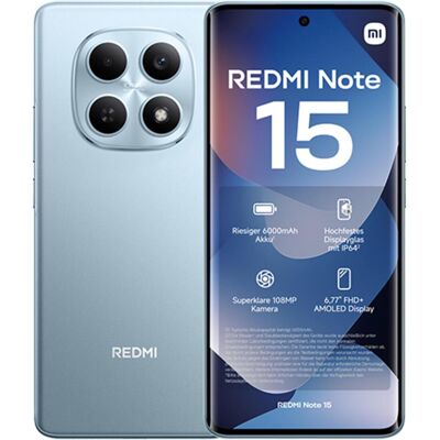 Xiaomi Redmi Note 15 (128 GB, Glacier Blue, 6.77", Hybrid Dual SIM, 4G), Smartphone, Blau Xiaomi Redmi Note 15 (128 GB, Glacier Blue, 6.77", Hybrid Dual SIM, 4G), Smartphone, Blau