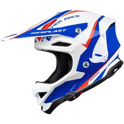 UFO, Motorradhelm, Helm „Diamond Cross“ aus Carbon und Fiberglas, hergestellt in Italien, Farbe: Weiss/Rot/Blau, (L) UFO, Motorradhelm, Helm „Diamond Cross“ aus Carbon und Fiberglas, hergestellt in Italien, Farbe: Weiss/Rot/Blau, (L)