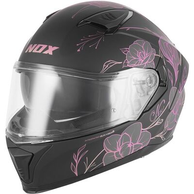 Nox, Motorradhelm, Integralhelm mit Visier N402 Frühlingsfarbe Matt Schwarz/Pink Grösse L (L, 59 - 60 cm) Nox, Motorradhelm, Integralhelm mit Visier N402 Frühlingsfarbe Matt Schwarz/Pink Grösse L (L, 59 - 60 cm)
