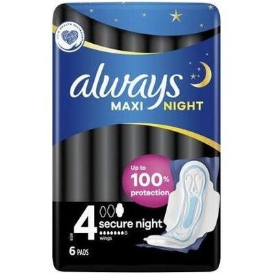 Always, Binden, Maxi Secure Night Pads 6 Stück Always, Binden, Maxi Secure Night Pads 6 Stück
