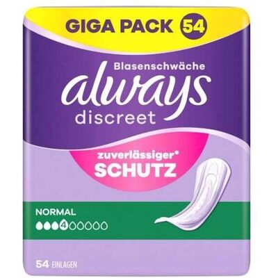 Always, Inkontinenzhygiene, Discreet Inkontinenz Normal Gigapack 54 Slipeinlagen (54x, Normal) Always, Inkontinenzhygiene, Discreet Inkontinenz Normal Gigapack 54 Slipeinlagen (54x, Normal)