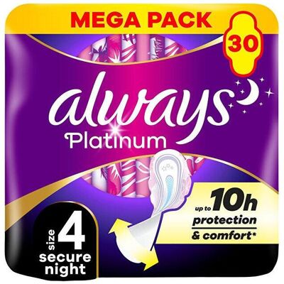Always, Binden, Platinum Ultra Secure Night Mega Damenbinden 30 Stück (30x) Always, Binden, Platinum Ultra Secure Night Mega Damenbinden 30 Stück (30x)