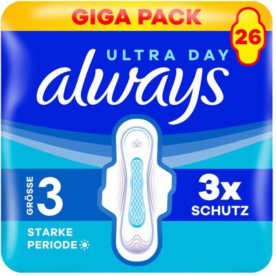 Always, Binden, Ultra Binde - Grösse 3 - Long Plus mit Flügeln Gigapack 26 Damenbinde 26 Stück (26x) Always, Binden, Ultra Binde - Grösse 3 - Long Plus mit Flügeln Gigapack 26 Damenbinde 26 Stück (26x)