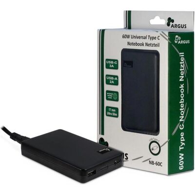 Intertech Argus NB60C - 60W Notebooknetzteil mit USB C Stecker (60 W), Notebook Netzteil, Schwarz Intertech Argus NB60C - 60W Notebooknetzteil mit USB C Stecker (60 W), Notebook Netzteil, Schwarz
