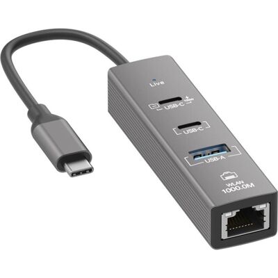 PowerGuard USB-C Ethernet Adapter Multiport PowerDelivery Hub (USB-C), Dockingstation + USB Hub, Schwarz, Grau PowerGuard USB-C Ethernet Adapter Multiport PowerDelivery Hub (USB-C), Dockingstation + USB Hub, Schwarz, Grau
