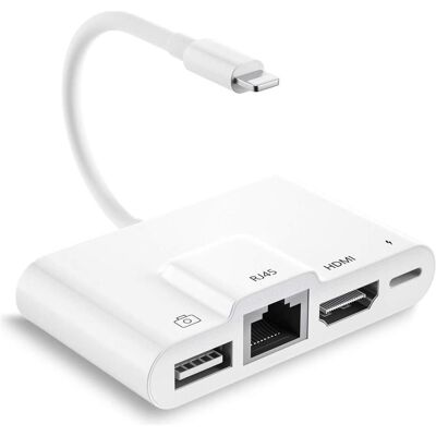 PowerGuard 4-in-1 Lightning Ethernet OTG, Dockingstation + USB Hub, Weiss PowerGuard 4-in-1 Lightning Ethernet OTG, Dockingstation + USB Hub, Weiss