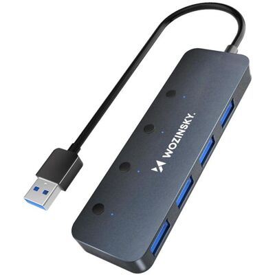 Wozinsky Hub rozdzielacz 4x USB-A z włącznikami aluminiowy - szary (USB-A, 4 Ports), Dockingstation + USB Hub, Grau, Silber Wozinsky Hub rozdzielacz 4x USB-A z włącznikami aluminiowy - szary (USB-A, 4 Ports), Dockingstation + USB Hub, Grau, Silber