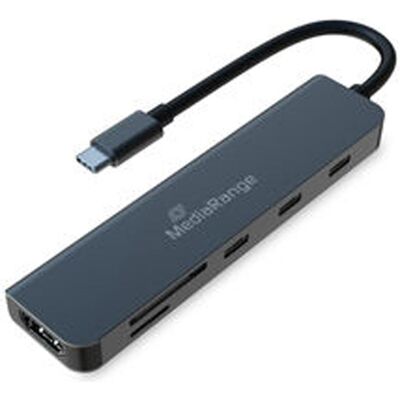 MediaRange USB Type-C 6 in 1 Multiport Adapter, silber (USB-C, 6 Ports), Dockingstation + USB Hub, Silber MediaRange USB Type-C 6 in 1 Multiport Adapter, silber (USB-C, 6 Ports), Dockingstation + USB Hub, Silber
