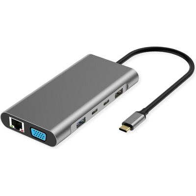 Value USB Typ C Dockingstation (USB-C, 10 Ports), Dockingstation + USB Hub, Grau Value USB Typ C Dockingstation (USB-C, 10 Ports), Dockingstation + USB Hub, Grau